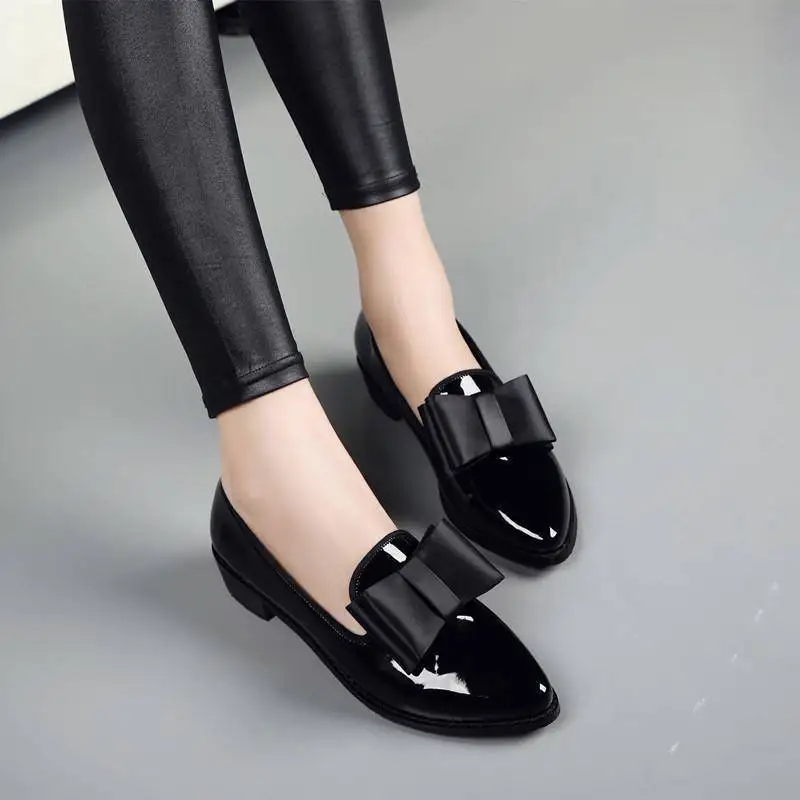 Pointed Toe Women Flats Shoes Bow Women Shoes Patent Leather Casual Single Summer Ballerina Women Shallow Mouth Shoes