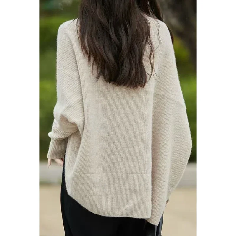 Autumn and Winter New Women's Cardigan Batman Solid Color Sweater Fashionable and Elegant Knitted Loose Cape Vintage Shawl Top