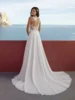 Sexy High Split Boho Chiffon Beach Wedding Dresses Summer V Neck Illusion Back Lace Bride Wedding Gowns Vestidos De Noiva 3