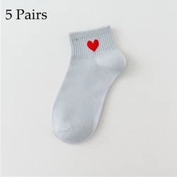 5 Pairs Cute Cotton Short Socks with Love Heart Pattern - One size (5 Pairs Light Blue)
