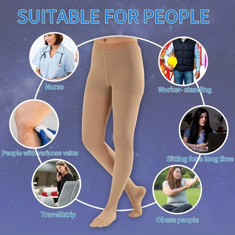 Compression Pantyhose 30-40 MmHg Women Slimming Support Graduated Relieve Stockings High Waist for Varicose Veins Edema Swelling
