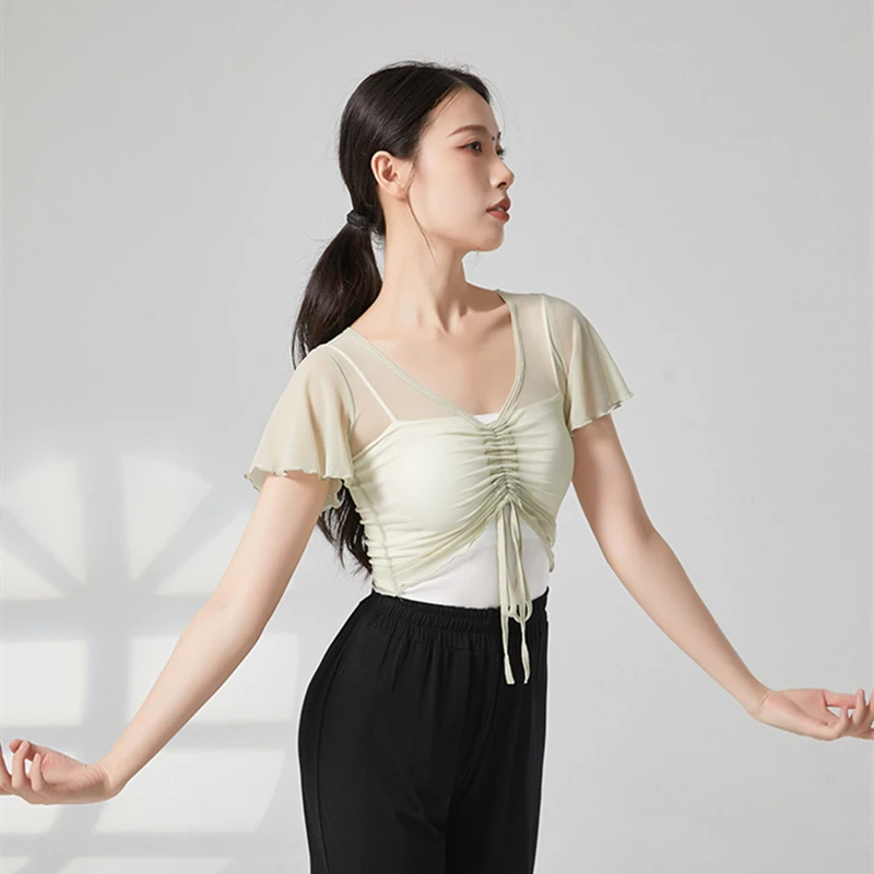 Costume da danza classica per donna, abito sari a maniche corte con volant, coulisse, garza, maglia, performance, abiti da allenamento per balletto - immagine 2