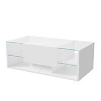 Table basse Superaly haute brillance, table de canapé blanche moderne avec éclairage LED, tiroir et compartiment ouvert, table d'appoint 100 x 50 x 35 cm, pour salon, bureau 8