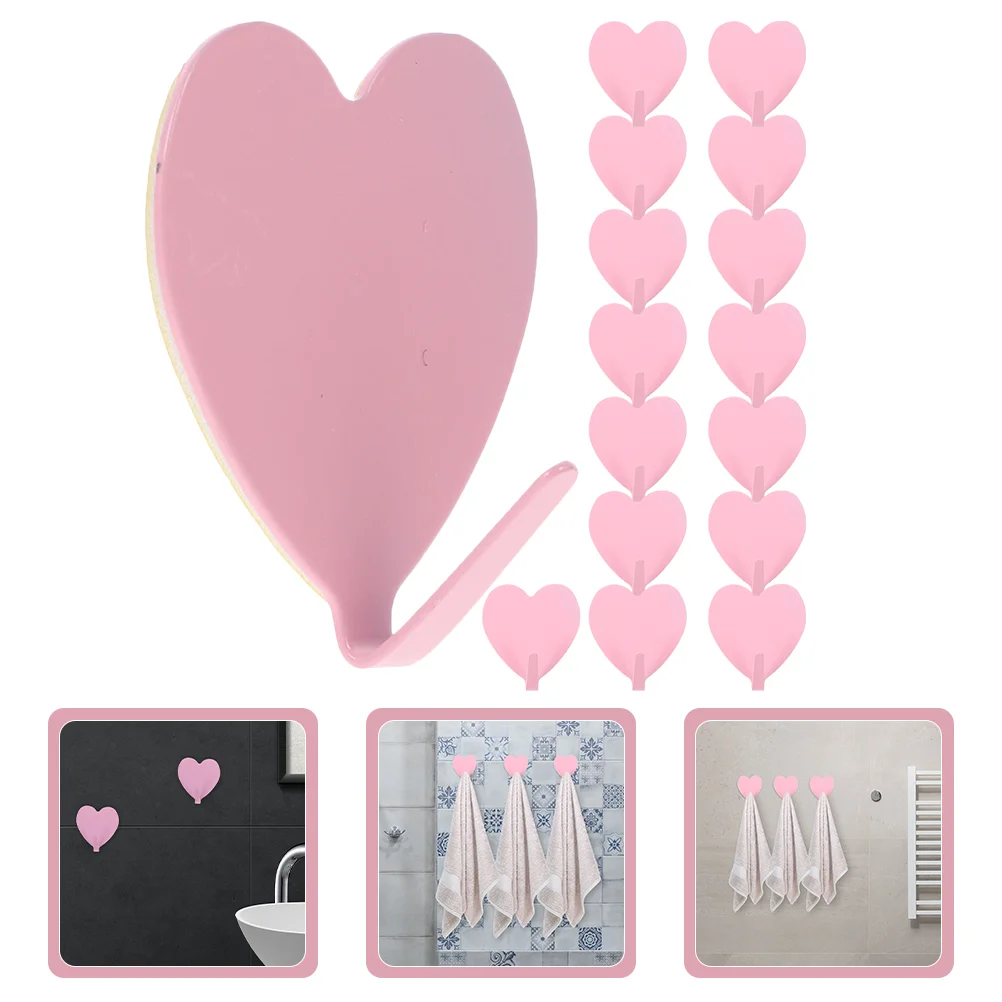 

16 Pcs Love Hook Self-adhesive Wall Hooks Kids Hangers Bathroom Stainless Steel