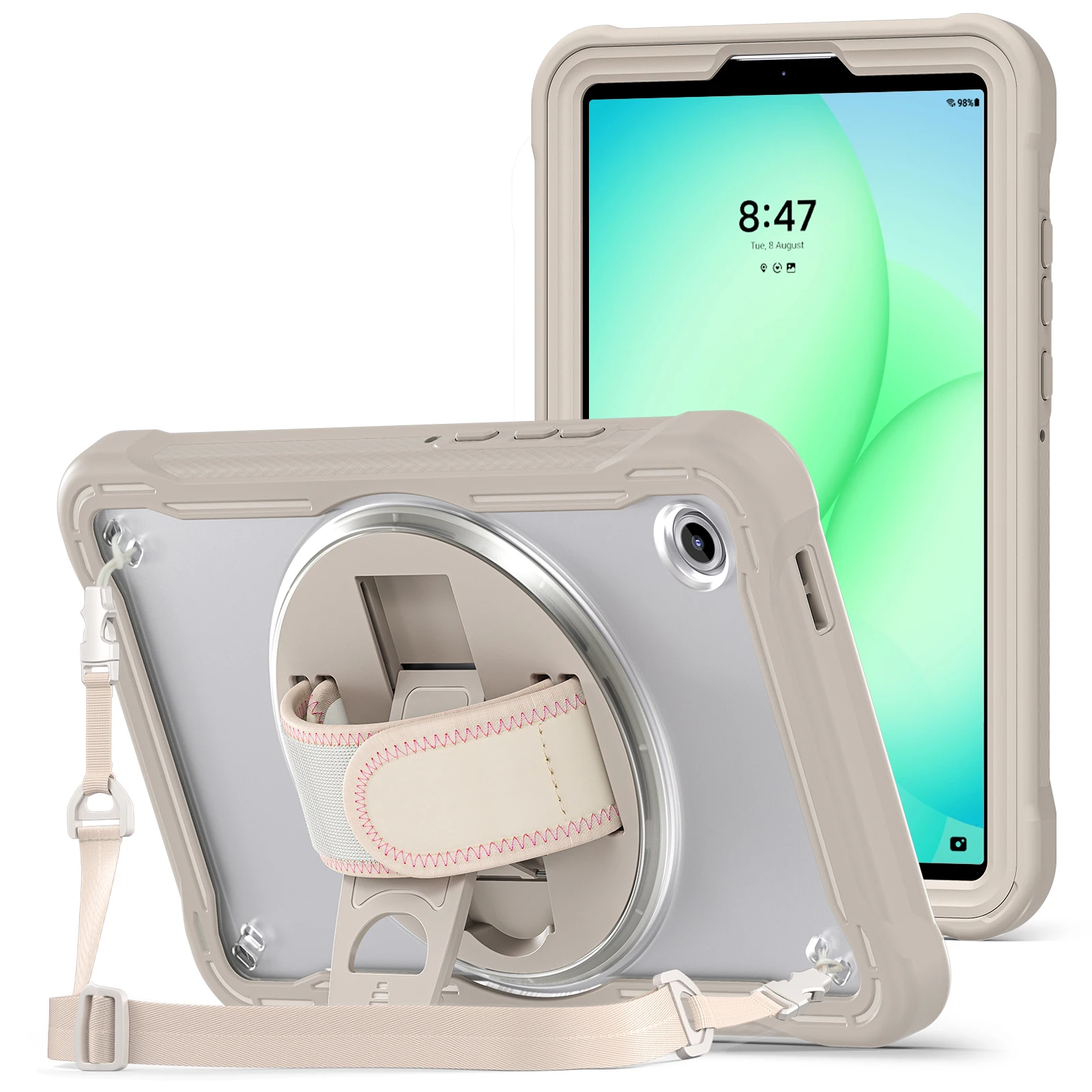 Clear Back Shockproof Stand Case with Shoulder Strap and Palm Band