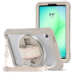 Clear Back Shockproof Stand Case with Shoulder Strap and Palm Band for Samsung Tab A11 (Khaki)