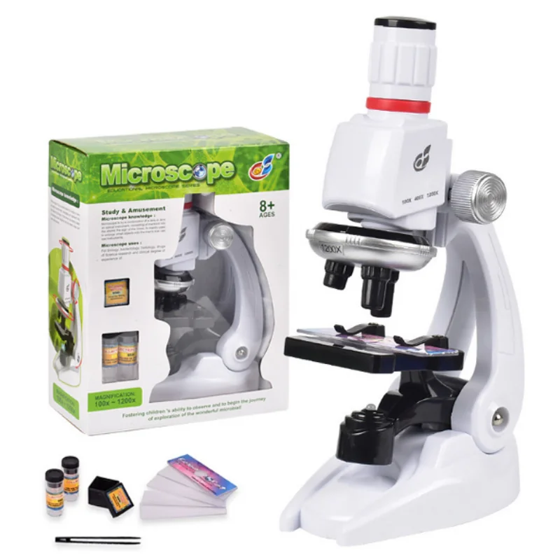 Home School Science Microscope Kit Laboratory LED 100X-400X-1200X Educational Toy Children's Refined Biological Gift