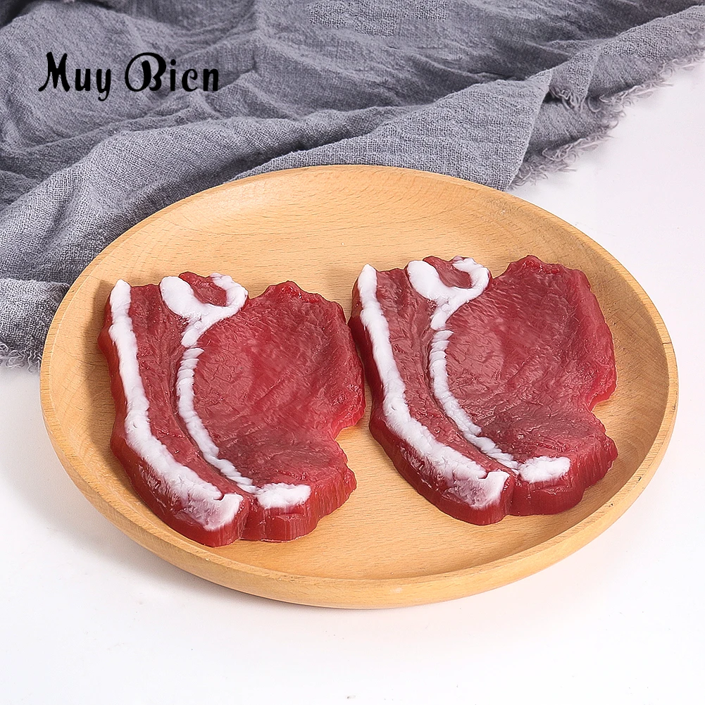 2 Stuks Decoratieve Nep Biefstuk Modellen Simulatie Kunstmatige Modellen Nep Steak Rekwisieten Bruin