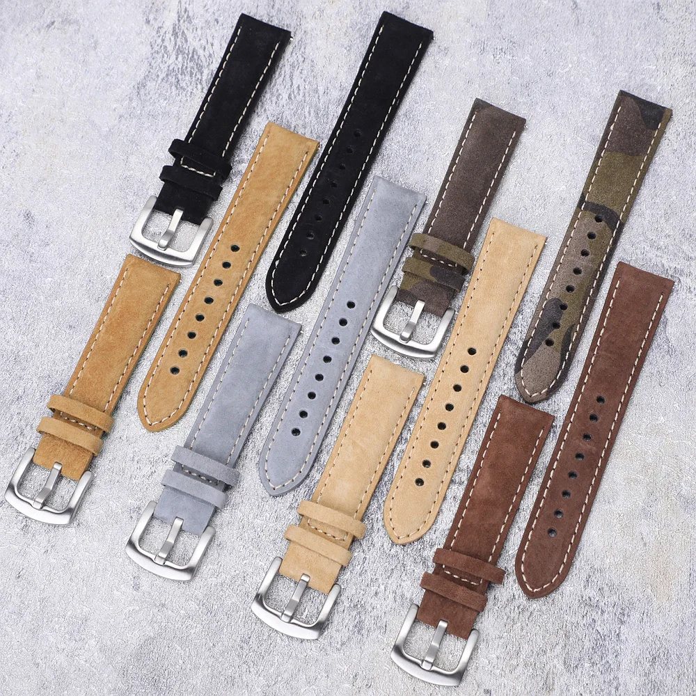 Handcrafted Genuine Leather Suede Watch Strap – Quick Release Soft Wristband Belt Accessories
