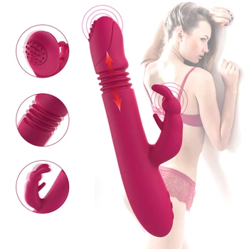 Telescopic Rabbit Vibrator Rotation Heating G Spot Dildo Vibrator Anal Clit Stimulator Female Masturbation Sex Toys for Woman 1