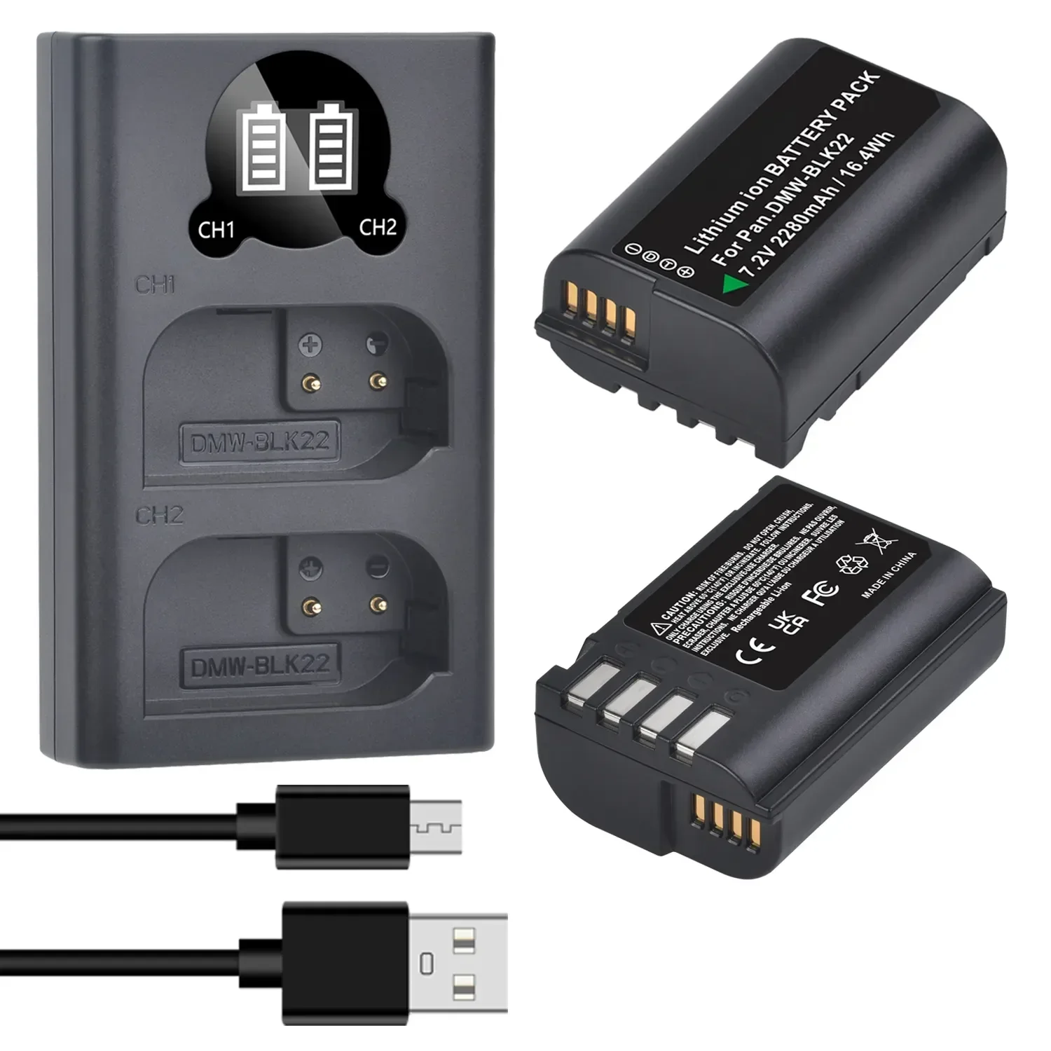 Batteria Per Fotocamera Da 2280Mah Batteria + Doppio Caricabatterie A Led Per Fotocamere Digitali Panasonic Lumix Dc-S5, Gh5 Ii, Gh6, Dc-S5Kk