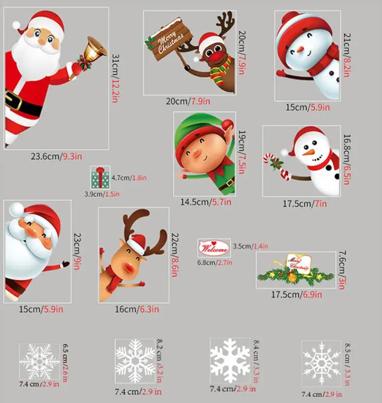 82Pcs, DIY Merry Christmas Wall Stickers Showcase Window Festival Decals Santa Murals New Year Christmas Decorations for Home