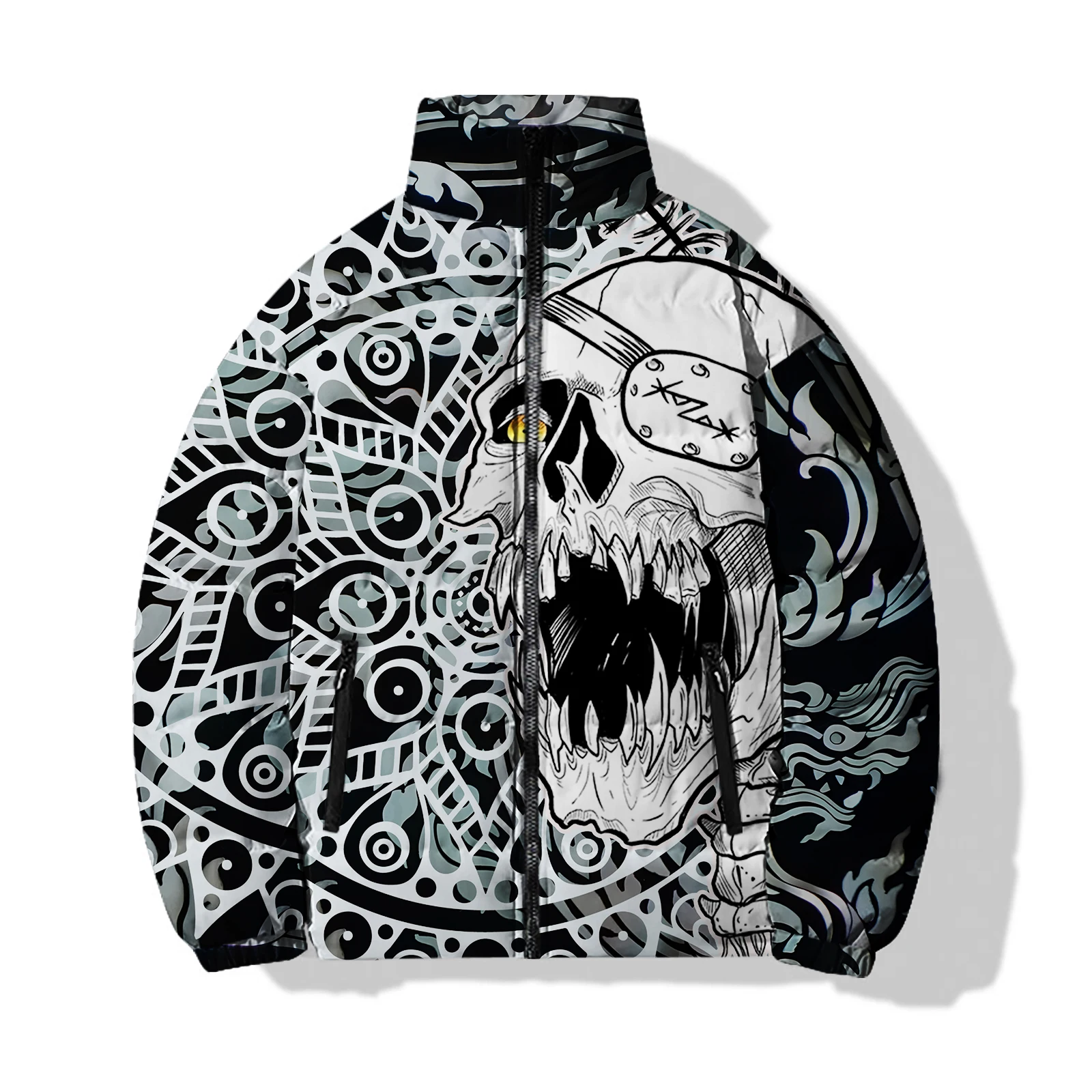 thumbnail image 2 of Agregue algodón y espese el abrigo de invierno para hombre Abrigos de invierno para hombre cómodos y cálidos Estampado de calavera personalizado para hombre Nuevo en parkas para hombre, 2 of 5