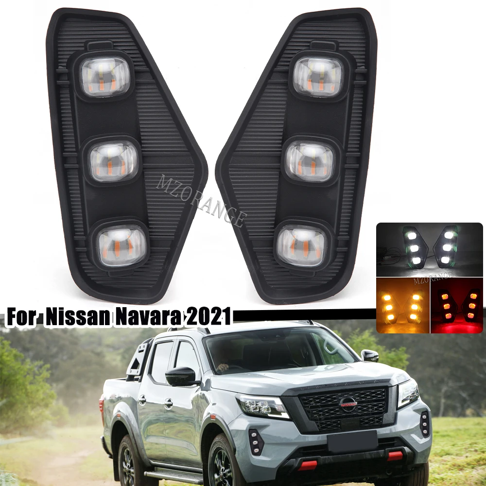 

1 Set LED DRL Red and White Daytime Running Light with Yellow Turn Signal Lamp for Nissan NAVARA NP300 2020 2021 2022 Headlight