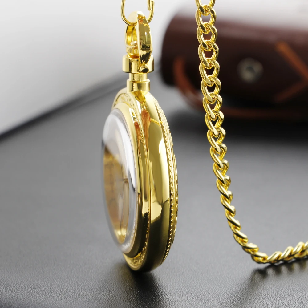 Simple Style Gold Antique Digital Display Mechanical Pocket Watch Men's Necklace Pendant Clock Retro Gentleman Accessories