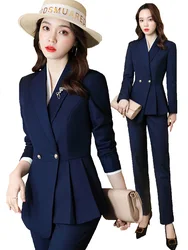 Navy Blue Suits Women New Autumn Fashion Temperament Business Interview Slim Blazer And Pants Office Lady Work Wear Black