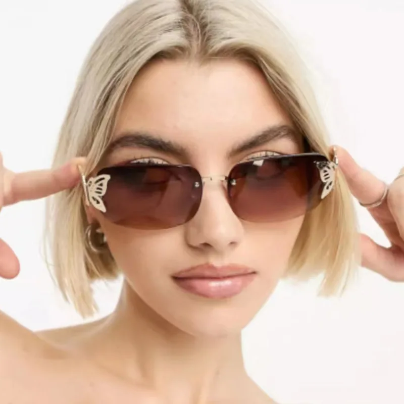 

Butterfly Rimless Rectangle Sunglasses Women Vintage Luxury Designer Glasses Woman Female Eyewear Punk Y2k Gafas De Sol Para