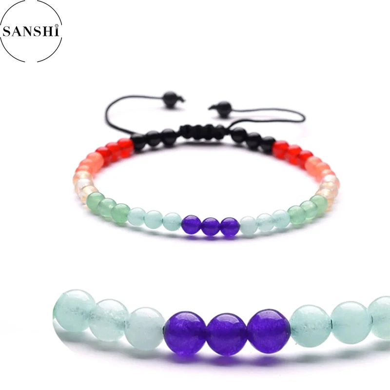 

Handmade 7 Chakra Beads Bracelet 4mm Natural Stone String Braided Yoga Reiki Healing Balance Bracelets & Bangles Meditation Gift