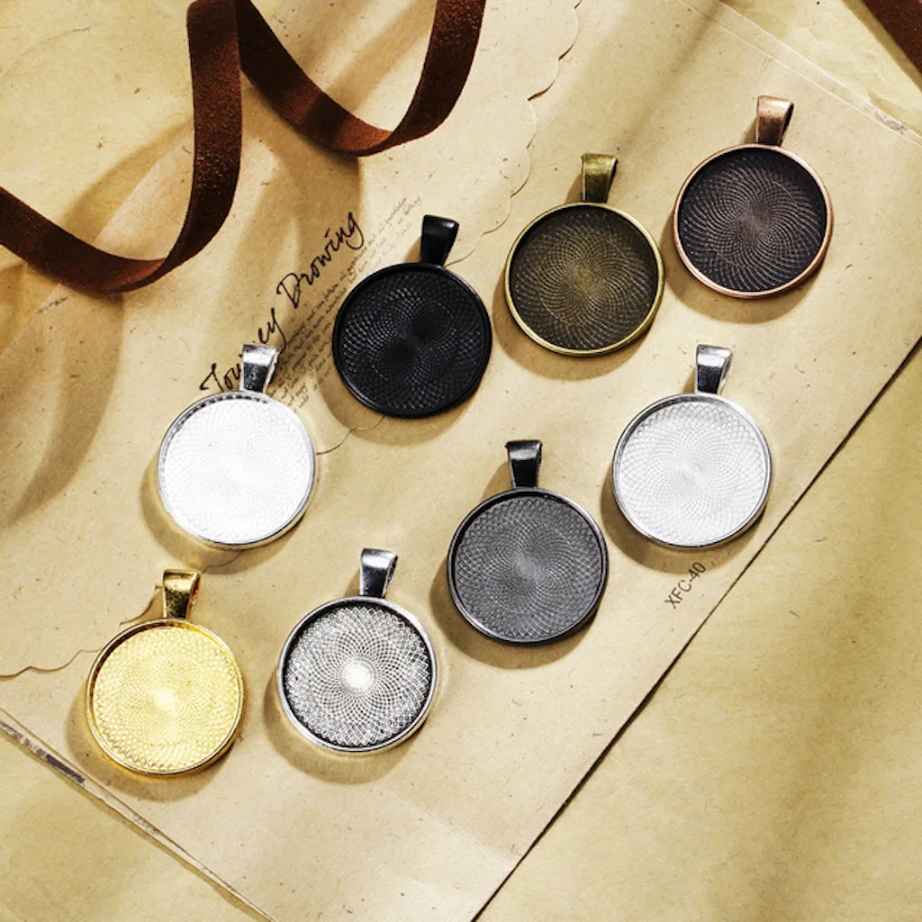 

10pcs/lot Alloy Pendant Base Settings Glass Cabochon 25mm Round Cameo Trays Bezel Blank for Necklace Keychain DIY Jewelry Making