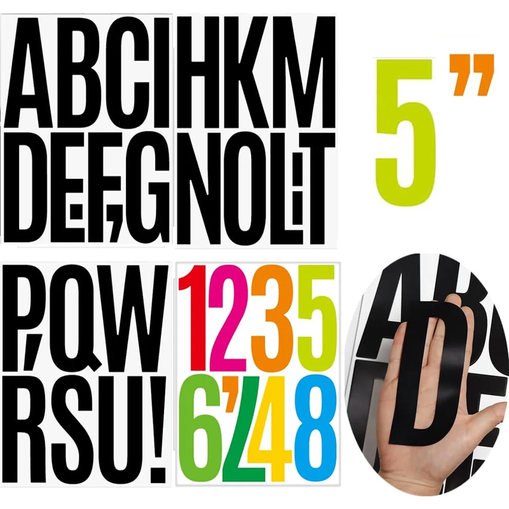 5 inch Big Letter Numbers Stickers 4 Sheets Vinyl Self Adhesive ...