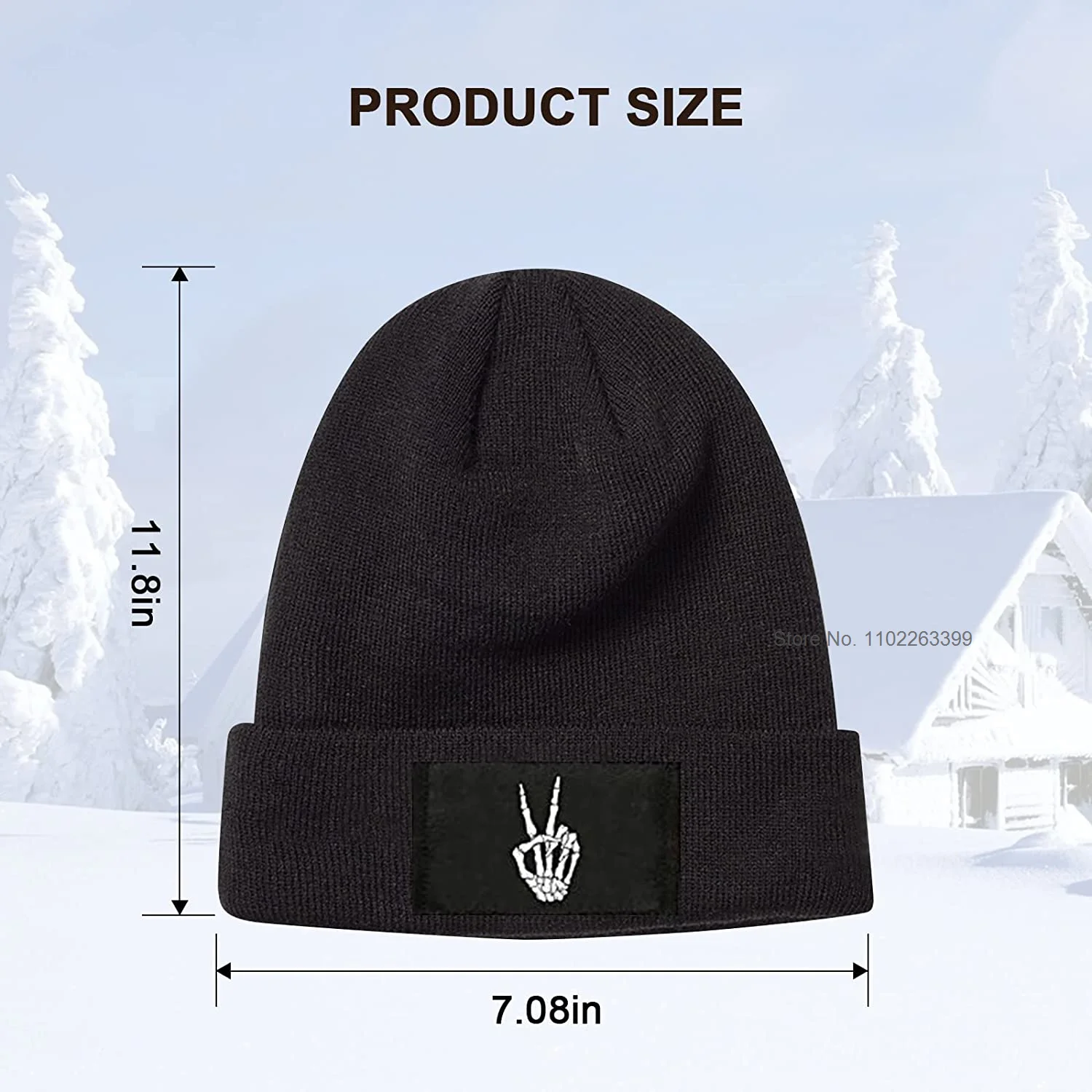 Skeleton Hand Making Peace Sign Men Or Women Soft Beanie Hat Skull Cap Winter Hats