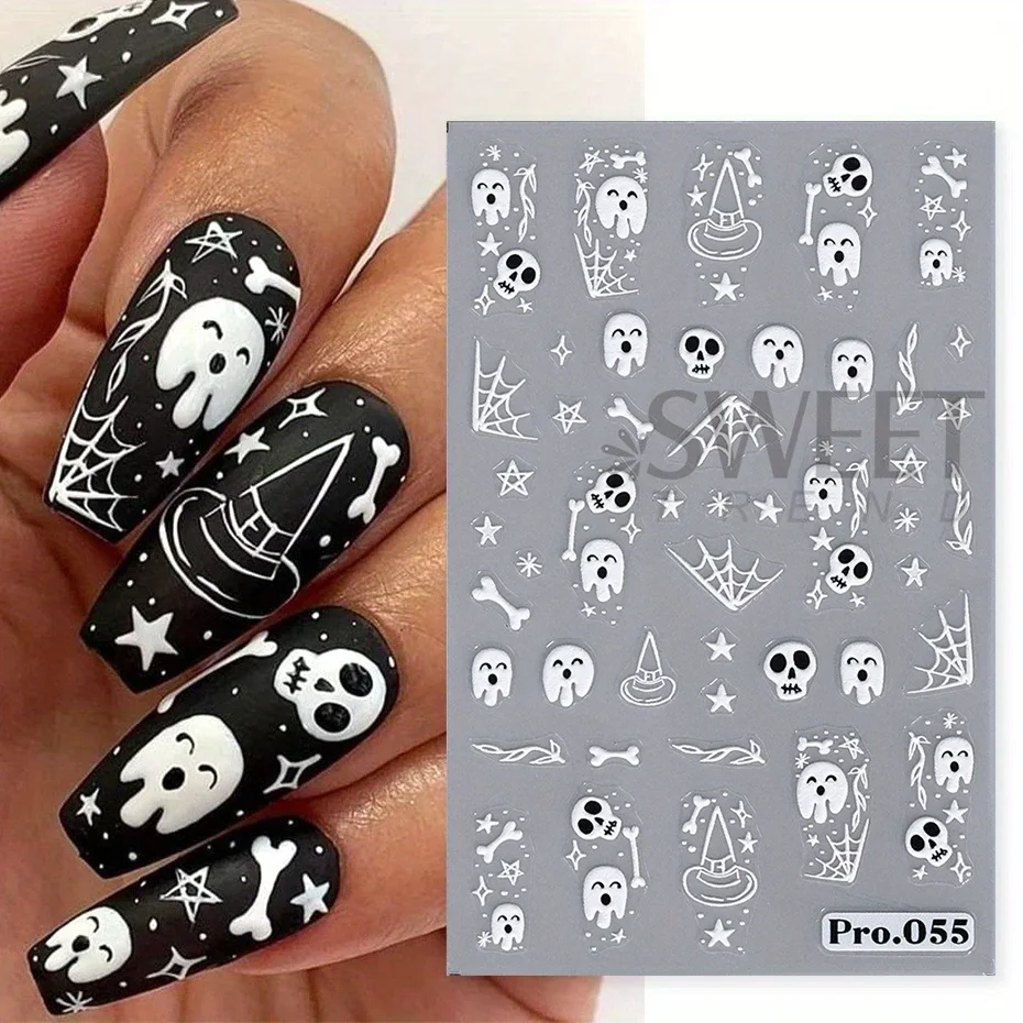 Cartoon Ghost Pumpkin Nail Art Stickers Cute Halloween Spooky Glamour Spider Web Skull Design Magic Festive Decor Manicure Foils