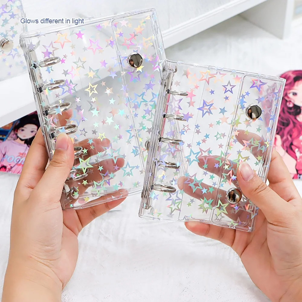 M5 A6 A7 Budget Binder Cover Clear Glitter PVC Binder Refillable Notebook for Photos Pictures Albums Planner Folder