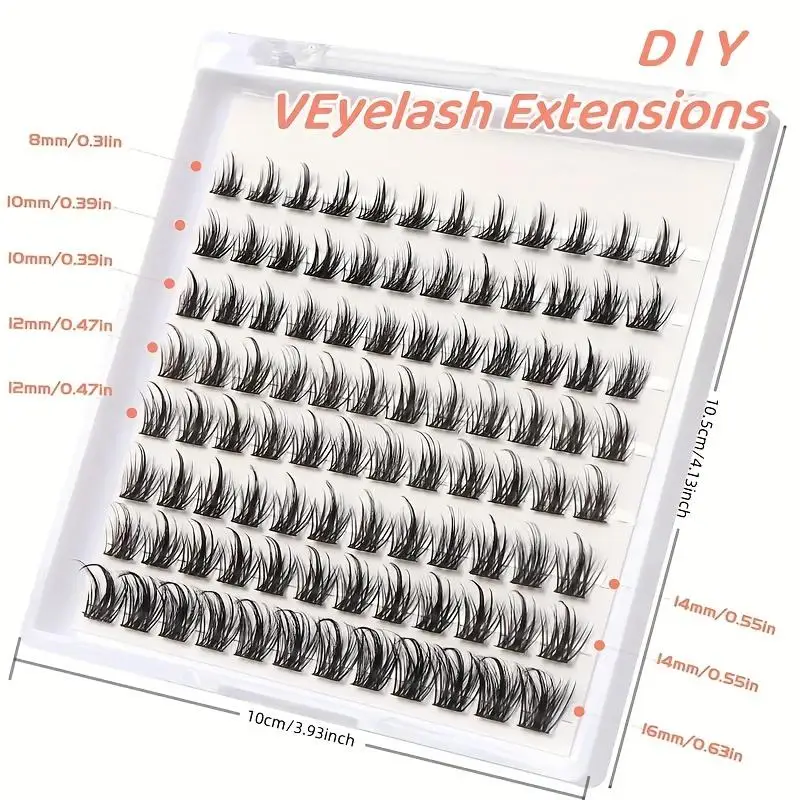 DIY eyelash extensions with 96 lashes, artificial eyelashes with C D curls, 8-16mm thick fluffy eyelash clusters