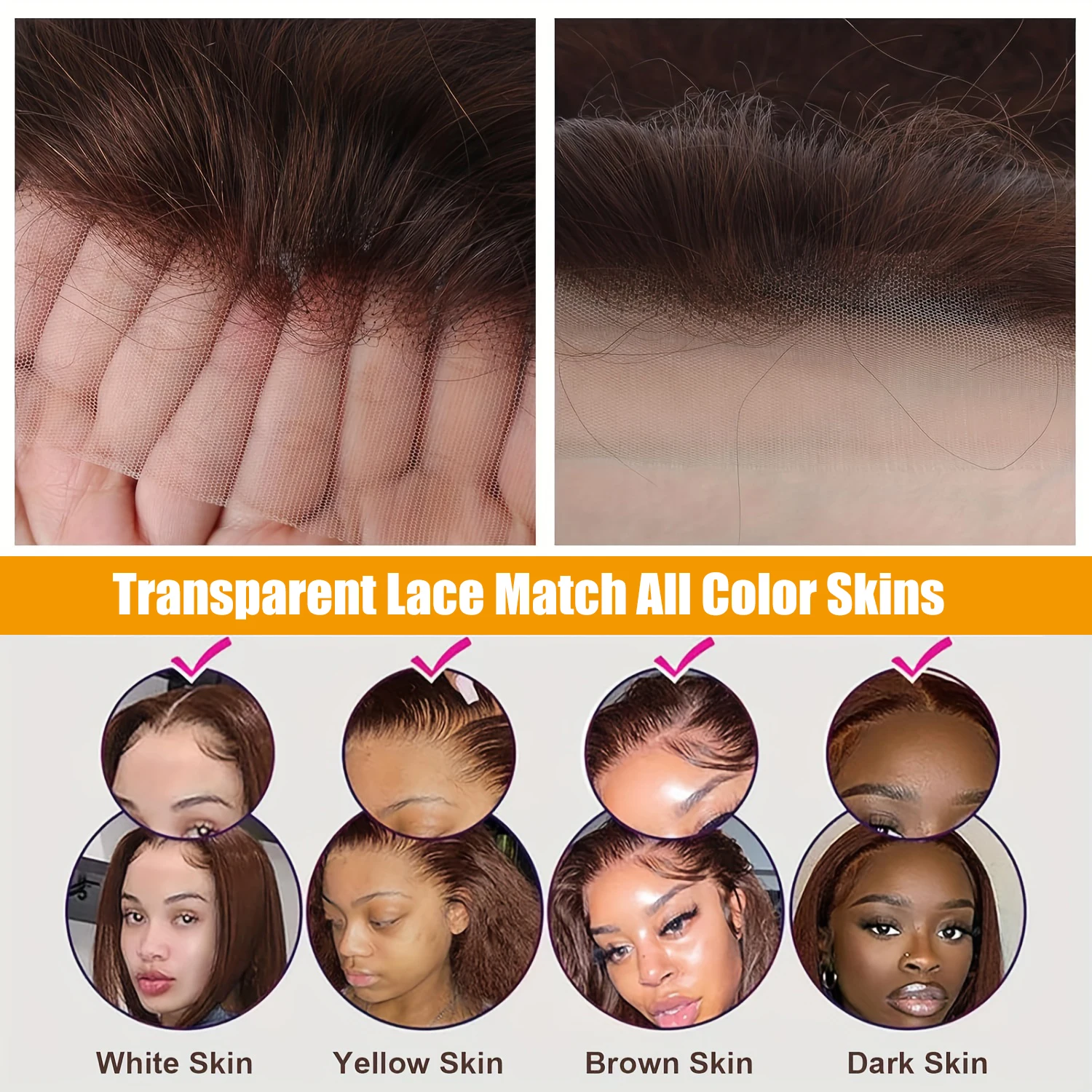 4# Chocolate Brown Deep Wave 4x4 Lace Closure Transparent Swiss Lace Brazilian Human Hair Extensions Pre-Plucked With Baby Hair 4