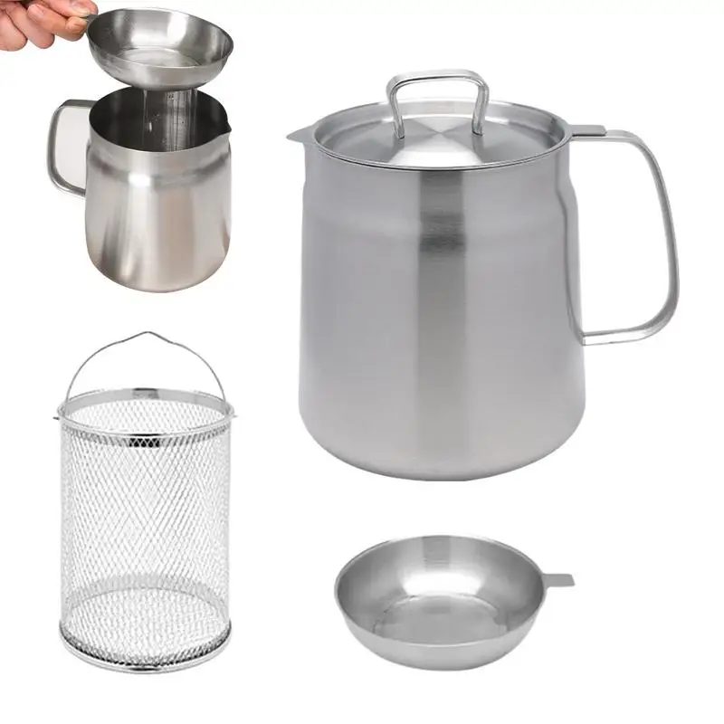 

Grease Keeper Oil Filter Stainless Steel Frying Pot With Dust Cover And Pour Nozzle Cooking Oil Organizer For Coconut Oil Bacon