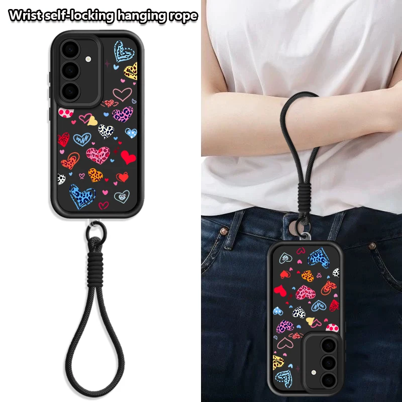 Colorful Hearts Print Lanyard Phone Case Cover