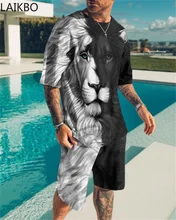 

Men's Casual Sets Fashion 2 Pieces Suit 3D Printing Short Sleeve T-shirt Shorts Sets Sportswear Tracksuit 2021 Summer Sportsuit