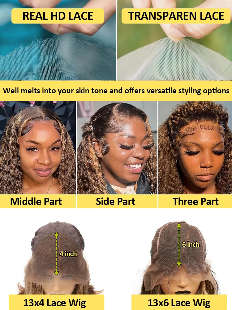 30 40 Inch Highlight Ombre 13x6 HD Lace Frontal Wig Water Curly Human Hair Wigs 250 Density 13x4 Deep Wave Color Lace Front Wig
