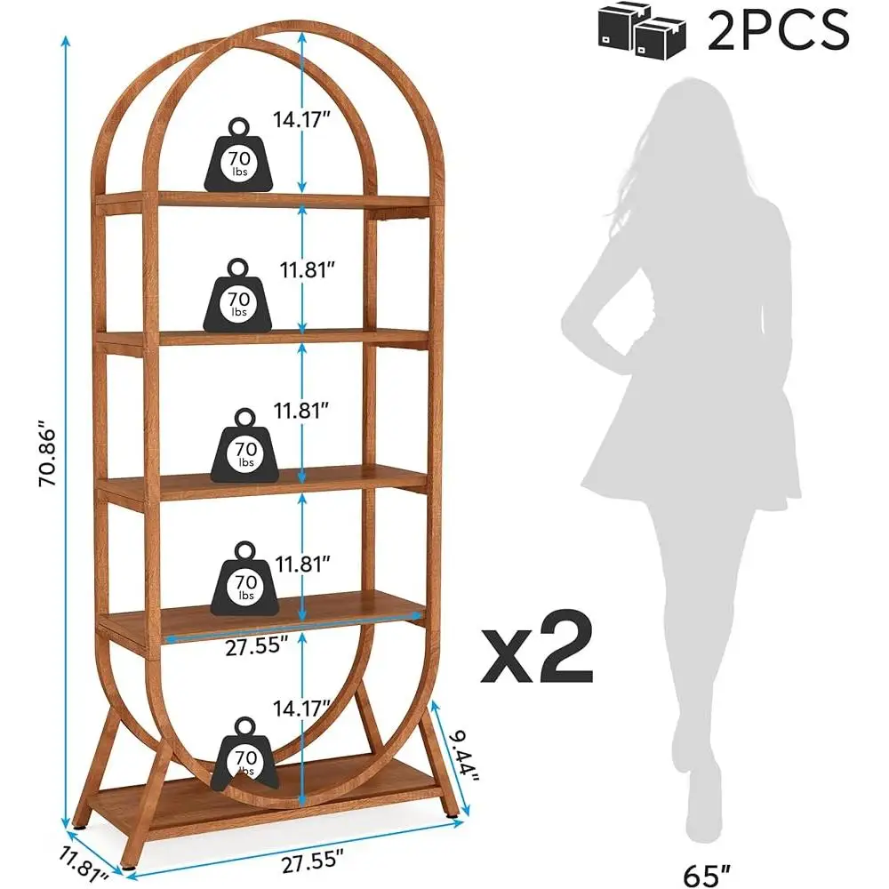 5-Tier Open Bookshelf Modern Storage Rack Freestanding Display Shelf Storage Organizer Heavy Duty Multifunctional Corner Shelf 3