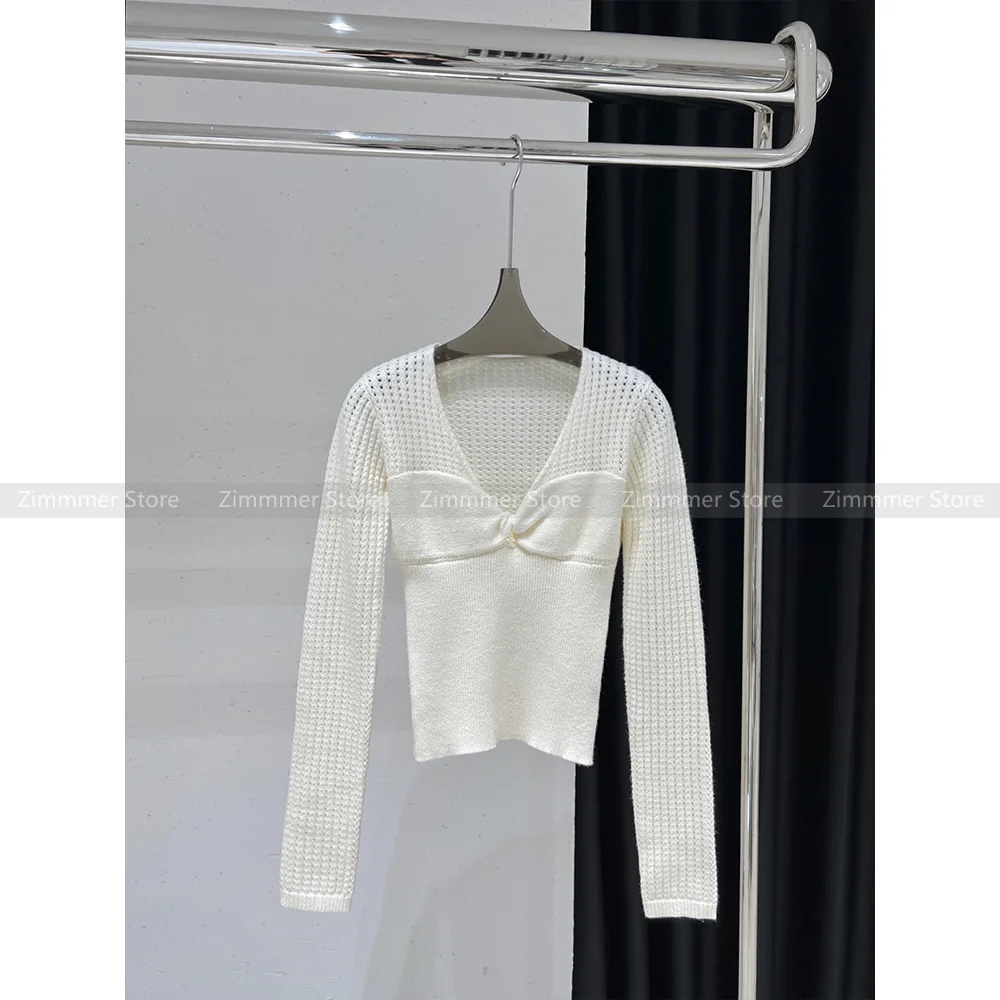 

Women's 23 Autumn and Winter New Irregular Cutout Button Knot Design Wool Blend Knit Top