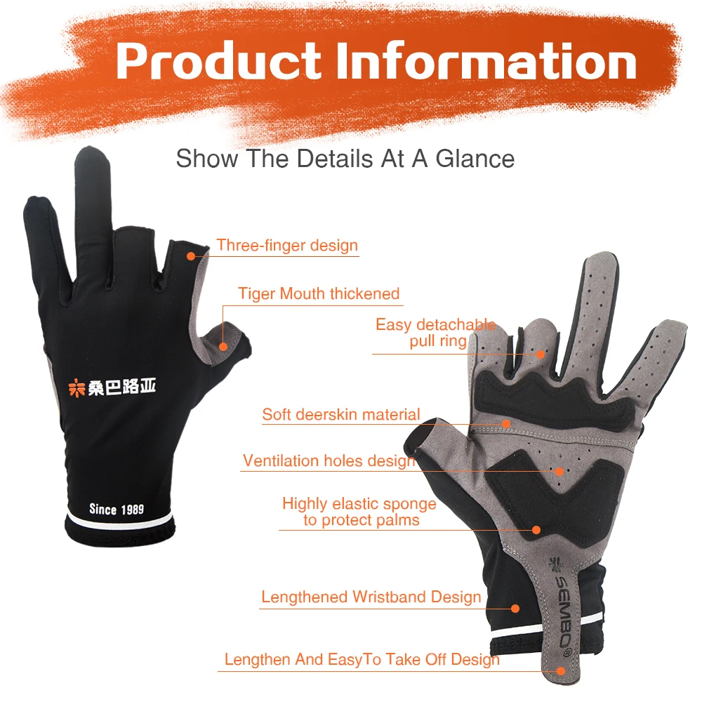 ZUKIBO three finger fishing gloves women men cut gloves for fishing sun protection anti-slip breathable thin