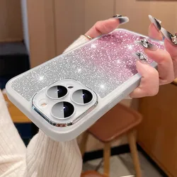 Custodia per telefono in silicone con protezione per fotocamera e glitter Bling