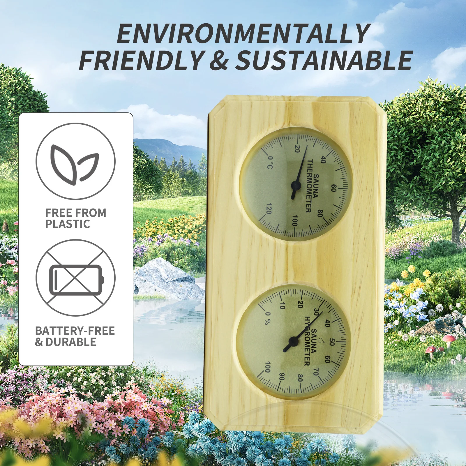 KT THERMO Wood Sauna Thermometer & Hygrometer, Wall-Mounted Spa Accessory, Mechanical, No Battery Required - For Family Hotel Sa 3