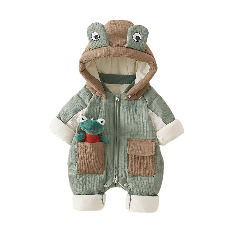 Winter Baby Boys Down Jacket Jumpsuit White Duck Down Thickening Newborn Boys Climbing Suit Cartoon Frog Infant Boy Romper
