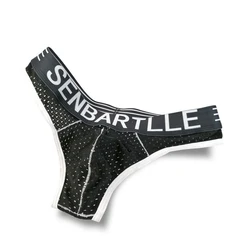 Men's Sexy Breathable Low Waist Mesh Briefs with Letter Print - M (Black)