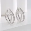 Double Sided Fashionable Round Letter V Zircon Ear Buckle for Women High-Quality Sense Hollow Jewelry Girls' Charm Earrings 4