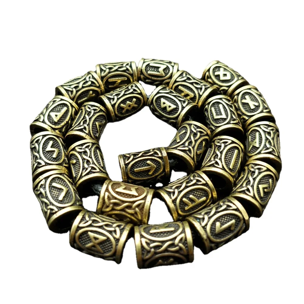 24pcs Metal Tubes Hair Braid Beard Dreadlock Beads Viking Rune Bead Spacer Knife Beads Rings Clips Styling Tools Pendant Braider 5