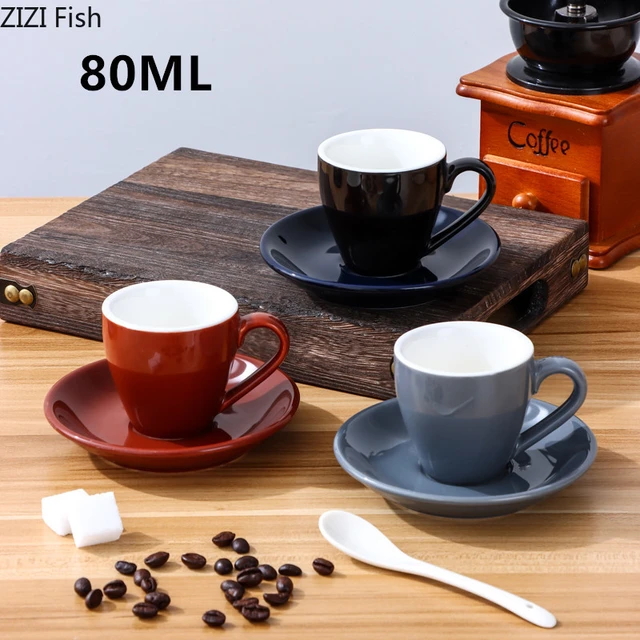 80ml Espresso Cup and Saucer Set Exquisite Mini Ceramic Mug Afternoon Tea  Couple Coffee Cup Household Solid Color Drinking Set - AliExpress