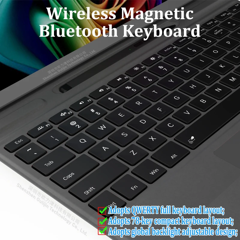 Wireless magnetic Bluetooth keyboard with backlit touchpad touchpad with stylus for Surface pro8 Surface pro9 and proX