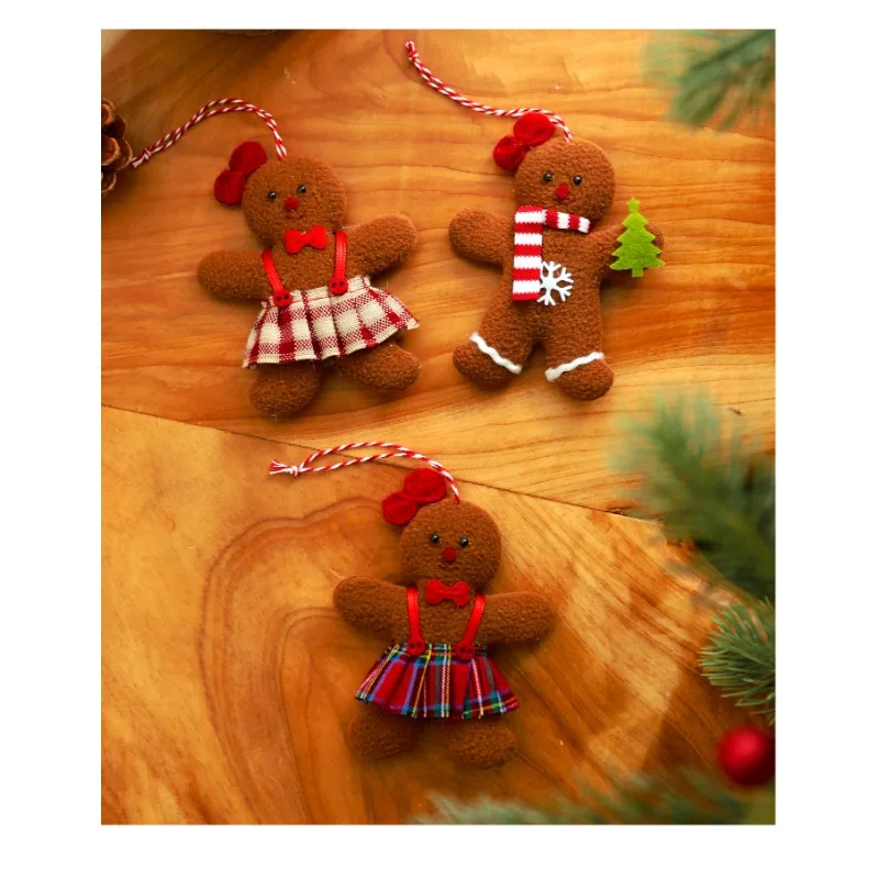 3Pcs Christmas Fuzzy Gingerbread Man Doll Xmas Tree Pendants New Year Kids Gift Hanging Ornaments Christmas Decorations for Home