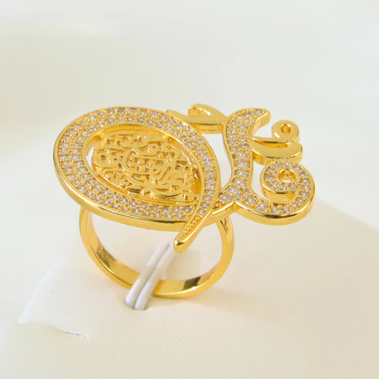 Luxuriöse arabische Design-Goldringe, 21 Karat vergoldet, Dubai, islamischer, exquisiter Paarring, äthiopische Frauen, täglicher Party-Schmuck, Geschenke – Detail 19