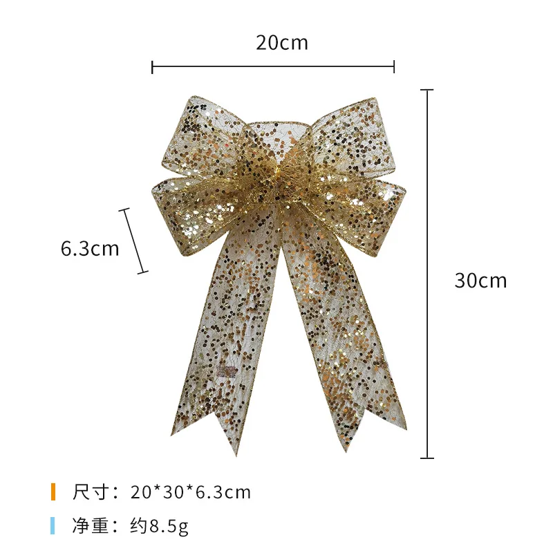 Description Picture 6 of itemChristmas Bow Ribbon Mesh Finished Bow Christmas Gold Sequins Decorative Ribbon Christmas Tree Decoration Bow Knot Gift Decor
