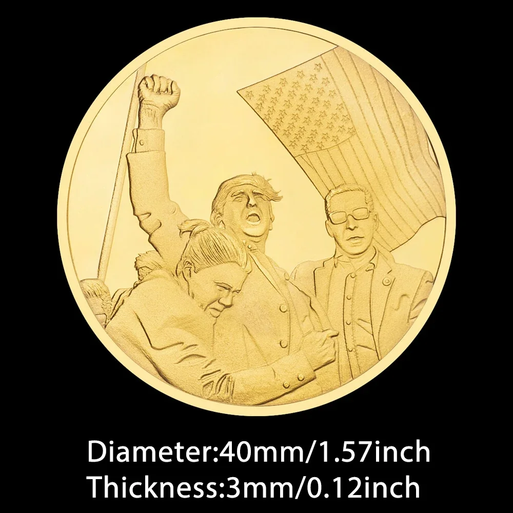 Commemorative Coin Commemorative Coins Commemorative Money Assassination Attempt Donald Trump Gold Coin US 47th President Souvenir Metal Crafts Fans Gift