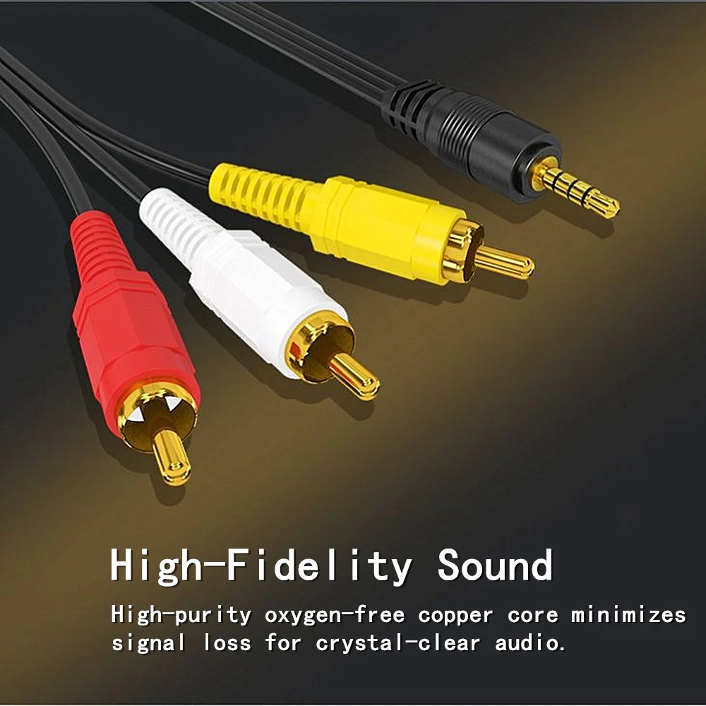 Gold-Plated 3.5mm to 3 RCA AV Cable for Audio Video Connection, Multiple Lengths Available