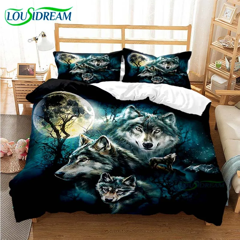 

Wild Animal Duvet Cover Moon And Wolf Bedding Set Microfiber Galaxy Comforter Cover King Full For Kids Teens Boys Room Decor
